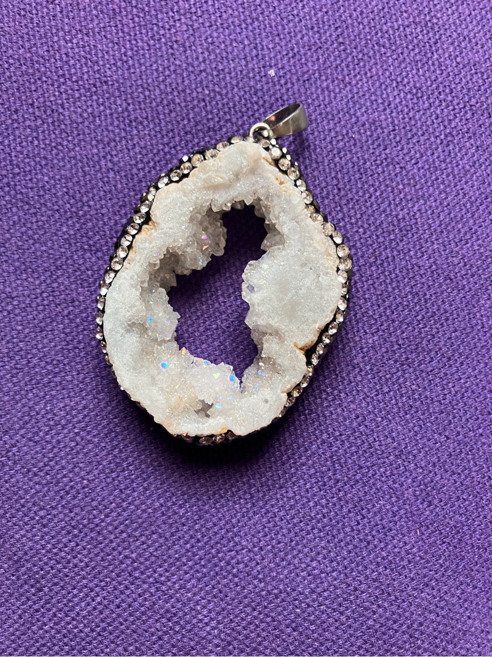 White Druzy Geode Pendant Necklace